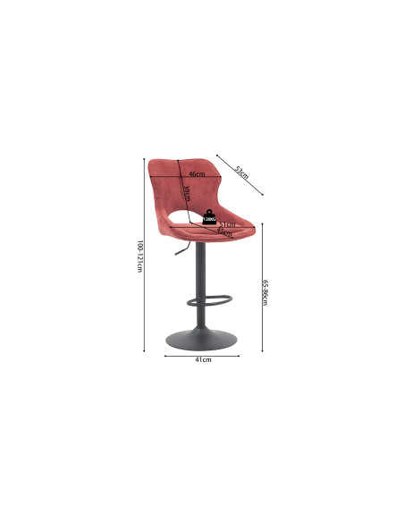 Tabouret de bar réglable en tissu rouge terracotta recyclé et métal noir 51 x 53 x 100 à 121 cm Mori