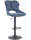 Tabouret de bar réglable en tissu bleu recyclé et métal noir 51 x 53 x 100 à 121 cm Mori