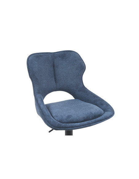 Tabouret de bar réglable en tissu bleu recyclé et métal noir 51 x 53 x 100 à 121 cm Mori
