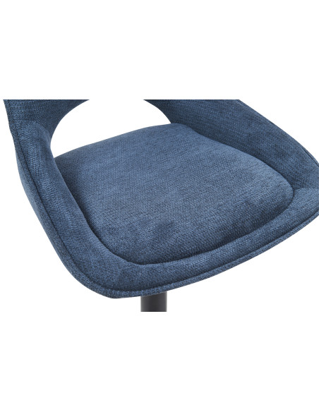 Tabouret de bar réglable en tissu bleu recyclé et métal noir 51 x 53 x 100 à 121 cm Mori