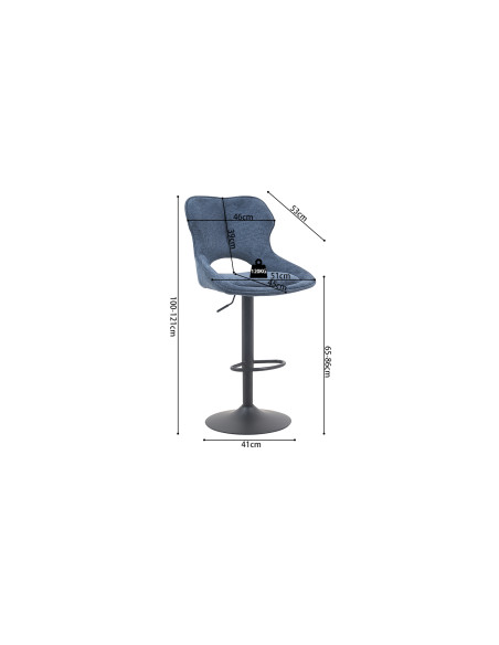 Tabouret de bar réglable en tissu bleu recyclé et métal noir 51 x 53 x 100 à 121 cm Mori