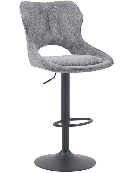 Tabouret de bar réglable en tissu gris foncé recyclé et métal noir 51 x 53 x 100 à 121 cm Mori
