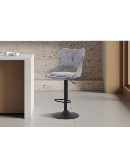 Tabouret de bar réglable en tissu gris foncé recyclé et métal noir 51 x 53 x 100 à 121 cm Mori