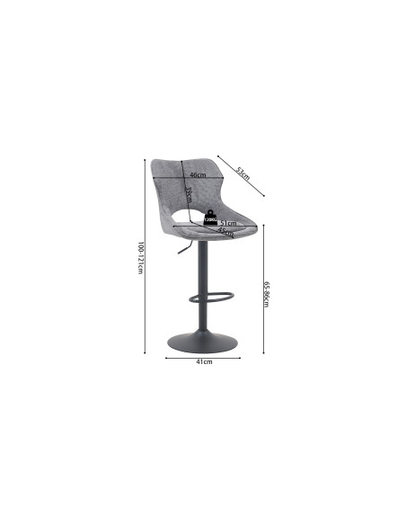 Tabouret de bar réglable en tissu gris foncé recyclé et métal noir 51 x 53 x 100 à 121 cm Mori