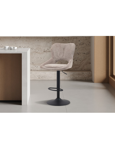 Tabouret de bar réglable en tissu gris poivre recyclé et métal noir 51 x 53 x 100 à 121 cm Mori