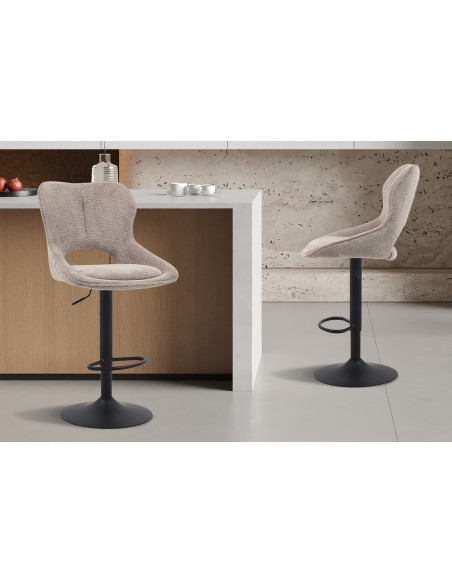 Tabouret de bar réglable en tissu gris poivre recyclé et métal noir 51 x 53 x 100 à 121 cm Mori