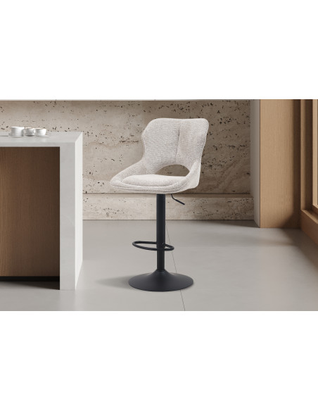 Tabouret de bar réglable en tissu gris clair recyclé et métal noir 51 x 53 x 100 à 121 cm Mori