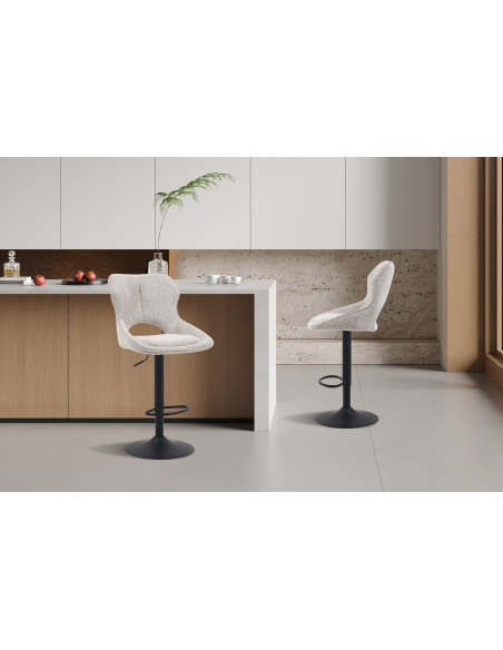 Tabouret de bar réglable en tissu gris clair recyclé et métal noir 51 x 53 x 100 à 121 cm Mori
