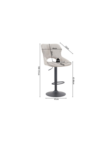 Tabouret de bar réglable en tissu gris clair recyclé et métal noir 51 x 53 x 100 à 121 cm Mori