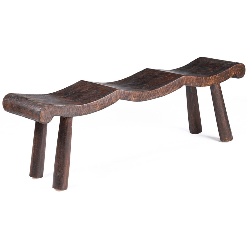 Banc ondulé en manguier massif noyer foncé 150 x 35 x 50 cm The Lombok Bazar Bizar - 1