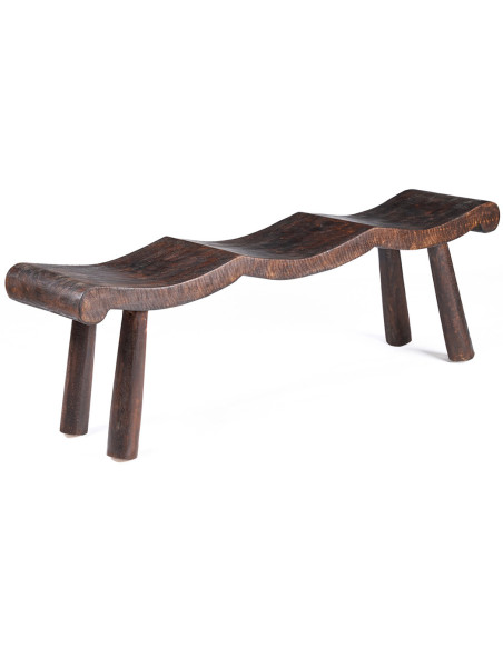 Banc ondulé en manguier massif noyer foncé 150 x 35 x 50 cm The Lombok Bazar Bizar - 1