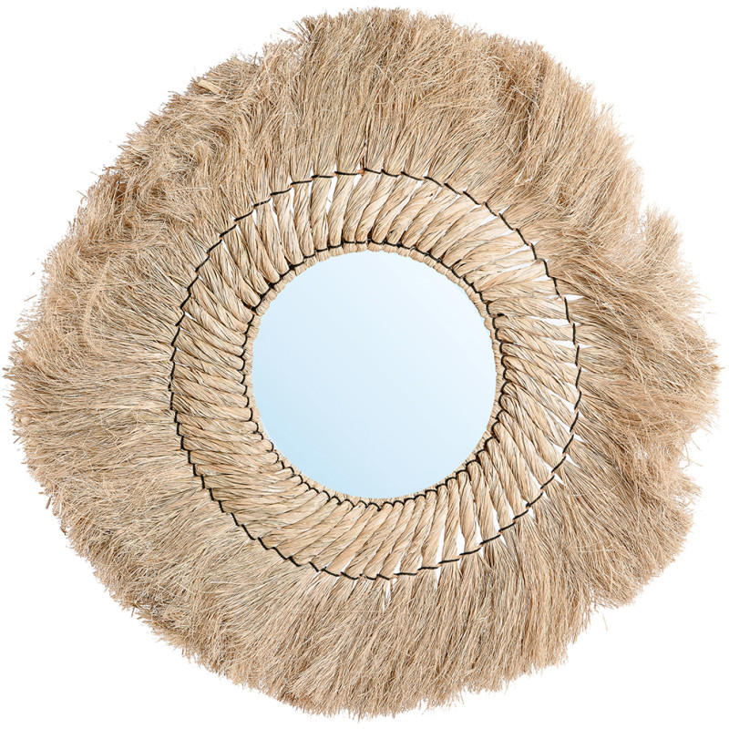 Miroir mural rond en rotin et fibres...