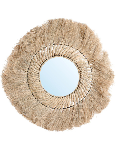 Miroir mural rond en rotin et fibres naturelles blondes 90 x 90 x 4 cm The Pretty Blonde