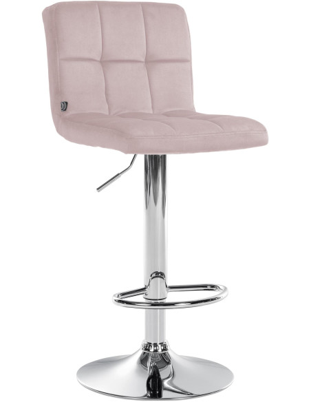 Tabouret de bar réglable en Velours Rose Métal Argenté Gorlin