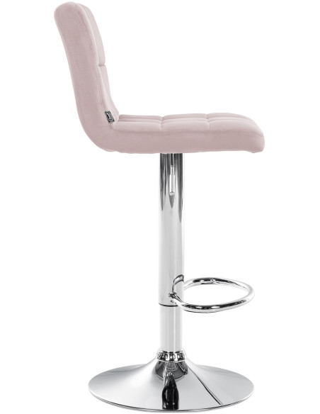 Tabouret de bar réglable en Velours Rose Métal Argenté Gorlin