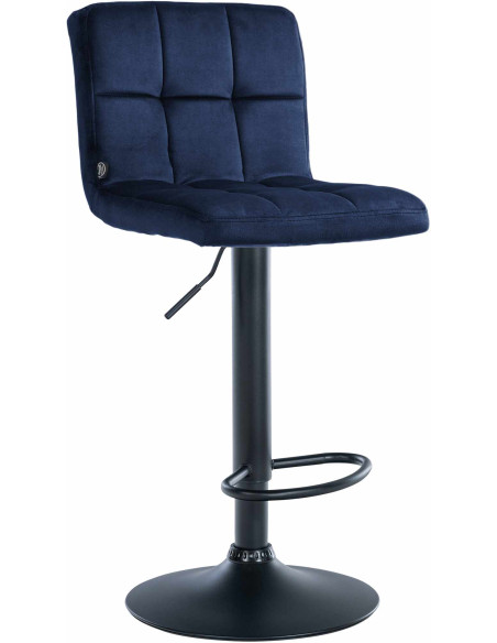 Tabouret de bar réglable en Velours Bleu Métal Noir Gorlin