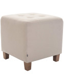 Pouf repose-pieds carré crème en polyester et bois 45 x 45 x 46 cm Varenne