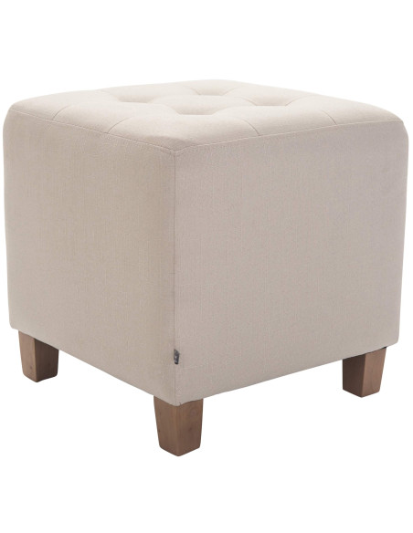 Pouf repose-pieds carré crème en polyester et bois 45 x 45 x 46 cm Varenne