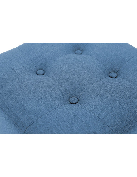 Pouf repose-pieds carré bleu en polyester et bois 45 x 45 x 46 cm Varenne