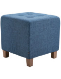 Pouf repose-pieds carré bleu en polyester et bois 45 x 45 x 46 cm Varenne