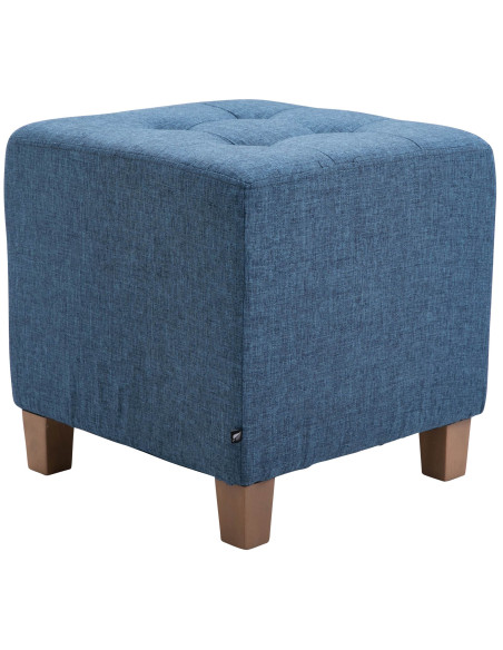 Pouf repose-pieds carré bleu en polyester et bois 45 x 45 x 46 cm Varenne