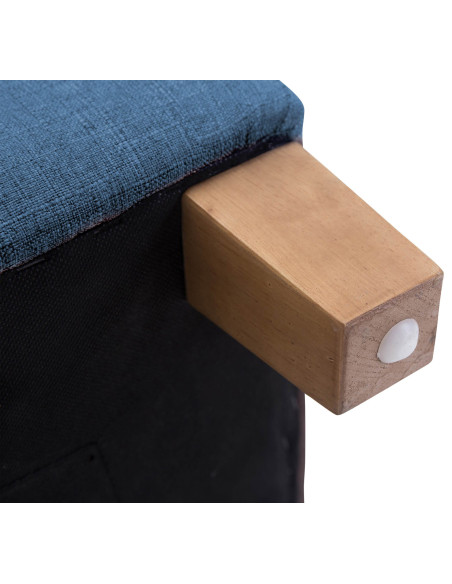 Pouf repose-pieds carré bleu en polyester et bois 45 x 45 x 46 cm Varenne