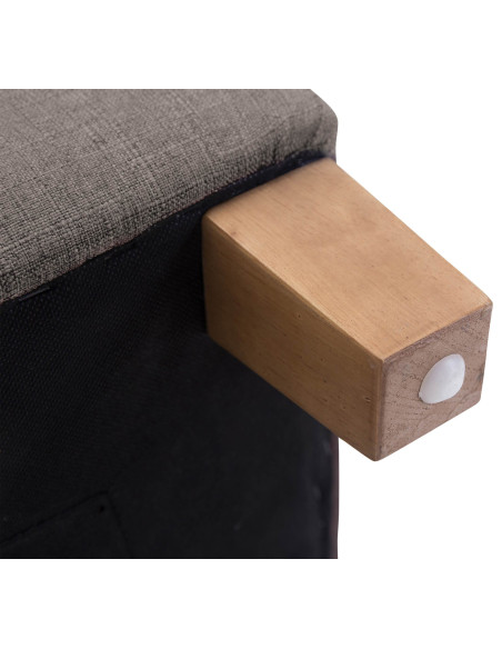 Pouf repose-pieds carré taupe en polyester et bois 45 x 45 x 46 cm Varenne