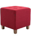 Pouf repose-pieds carré rouge en polyester et bois 45 x 45 x 46 cm Varenne