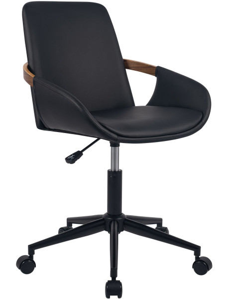 Fauteuil de bureau noir en polyuréthane, bois courbé noyer et métal 53 x 57 x 81 à 94 cm Virelta