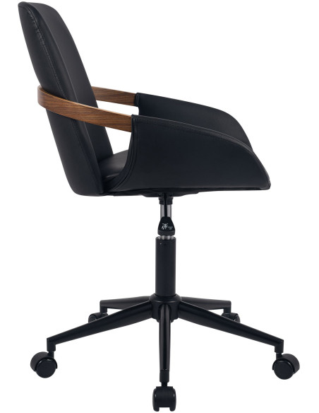 Fauteuil de bureau noir en polyuréthane, bois courbé noyer et métal 53 x 57 x 81 à 94 cm Virelta