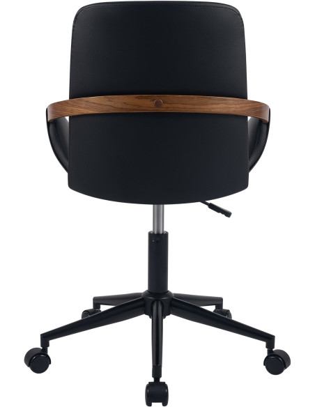 Fauteuil de bureau noir en polyuréthane, bois courbé noyer et métal 53 x 57 x 81 à 94 cm Virelta