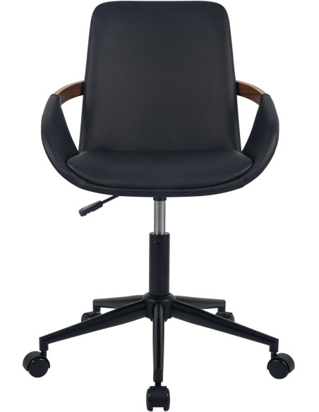 Fauteuil de bureau noir en polyuréthane, bois courbé noyer et métal 53 x 57 x 81 à 94 cm Virelta