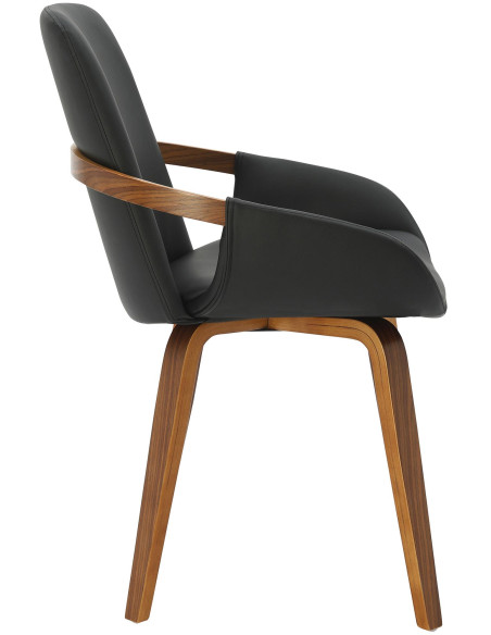 Chaise de salle à manger noire en polyuréthane et bois finition noyer 53 x 58 x 85 cm Norvik