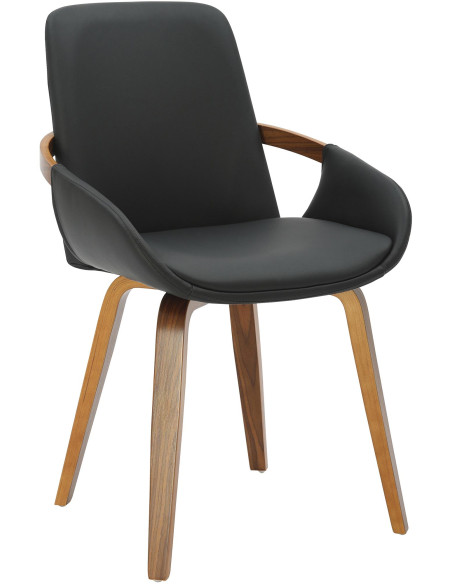 Chaise de salle à manger noire en polyuréthane et bois finition noyer 53 x 58 x 85 cm Norvik