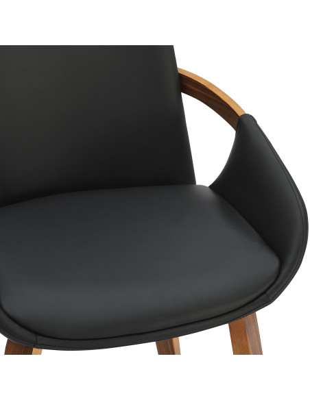 Chaise de salle à manger noire en polyuréthane et bois finition noyer 53 x 58 x 85 cm Norvik