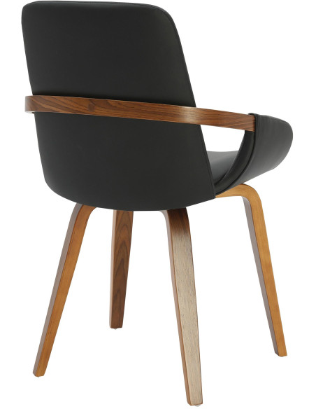 Chaise de salle à manger noire en polyuréthane et bois finition noyer 53 x 58 x 85 cm Norvik