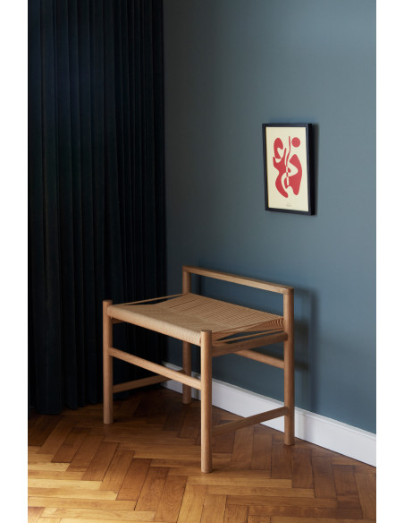 Banc naturel en chêne et corde de papier 60 x 40 x 55 cm Heritage
