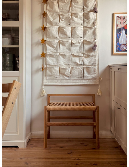 Banc naturel en chêne et corde de papier 60 x 40 x 55 cm Heritage
