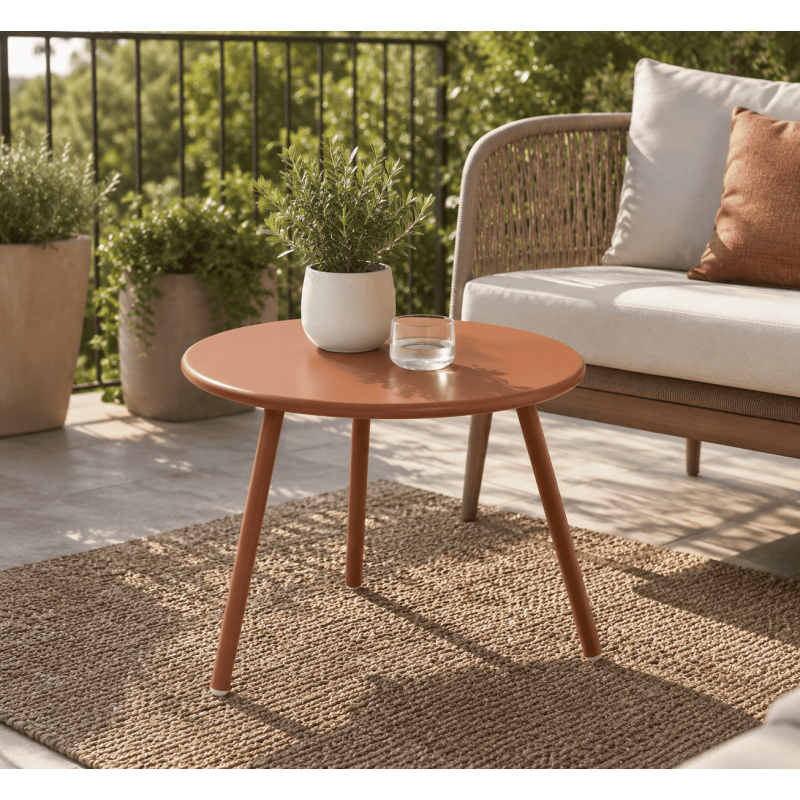 Table basse de jardin ronde terracotta en polypropylène recyclé et métal D60 x H45 cm Noyra  - 2