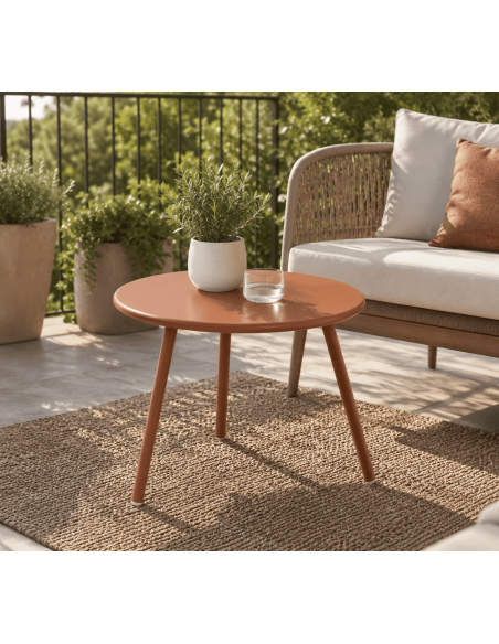 Table basse de jardin ronde terracotta en polypropylène recyclé et métal D60 x H45 cm Noyra  - 2