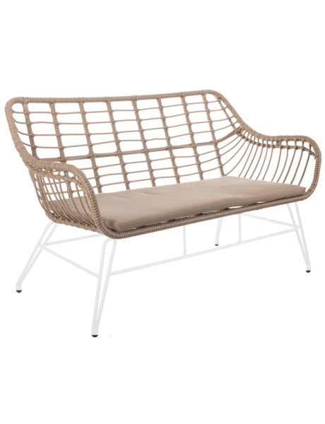 Fauteuil de jardin 2 places en rotin et acier blanc avec...