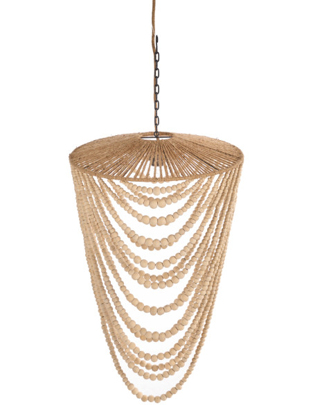 Lustre suspension en perles de bois naturel 80 cm The Wooden Bead