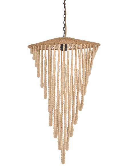 Lustre suspension en perles de bois naturel 80 cm The Wooden Bead