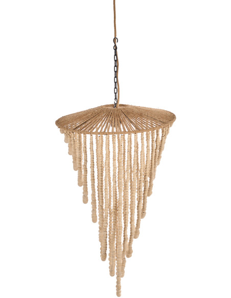 Lustre suspension en perles de bois naturel 80 cm The Wooden Bead