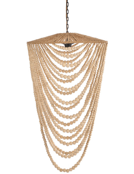 Lustre suspension en perles de bois naturel 80 cm The Wooden Bead