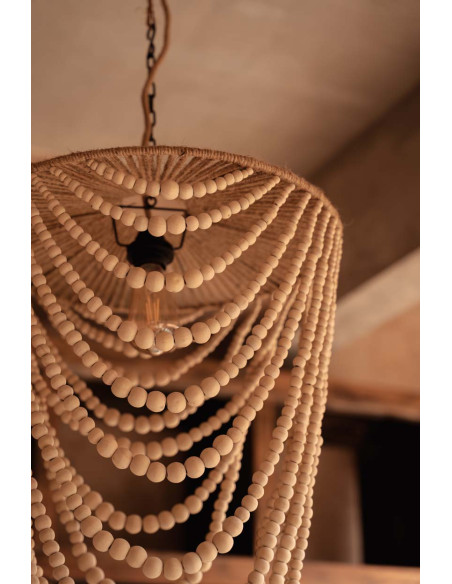 Lustre suspension en perles de bois naturel 80 cm The Wooden Bead