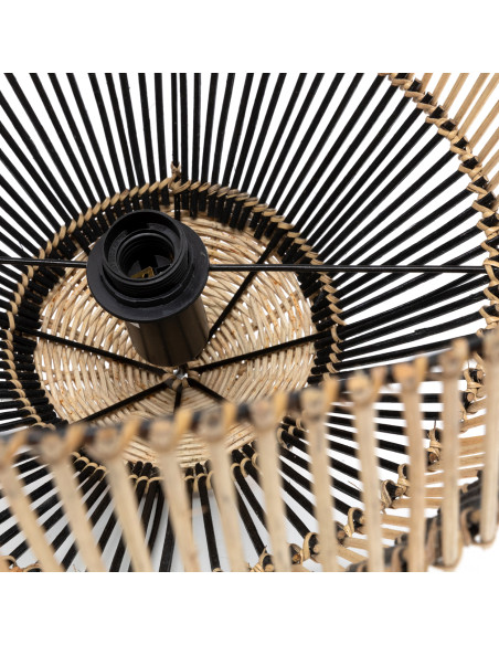Abat-jour suspension en rotin naturel et noir 45 cm The Striped