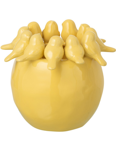 Vase oiseaux jaune clair en grès 21,5 x 21,5 x 19 cm Orielle