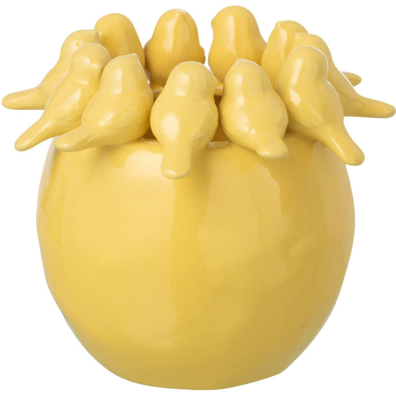 Vase oiseaux jaune clair en grès 21,5...