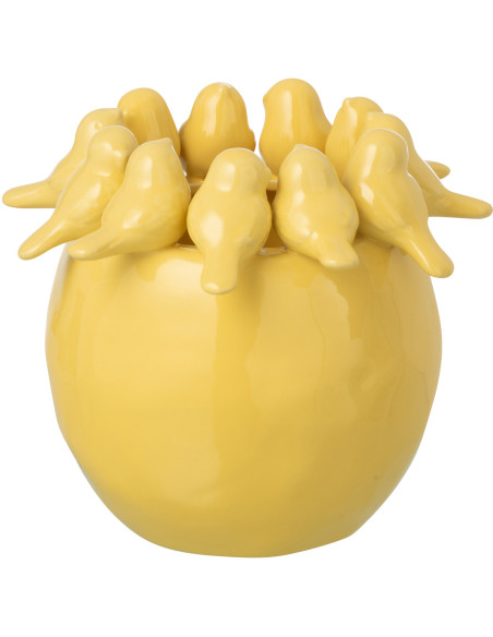Vase oiseaux jaune clair en grès 21,5 x 21,5 x 19 cm Orielle